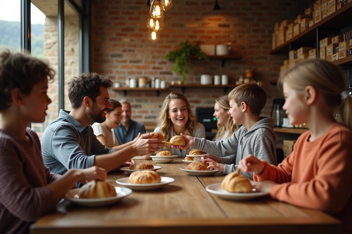 Enfants et parents dégustant des pâtisseries dans un café espagnol