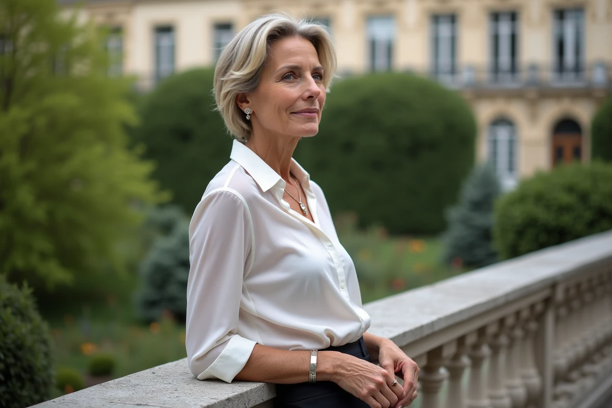 Femme confiante sur une terrasse urbaine à Paris