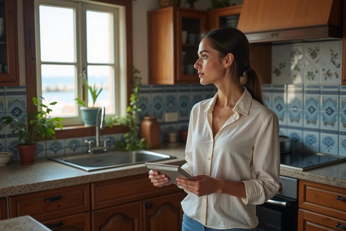 Jeune femme inspectant cuisine traditionnelle portugaise
