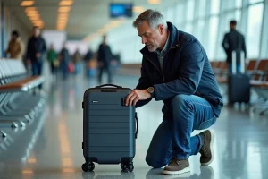 Homme vérifiant un verrou TSA dans un aéroport