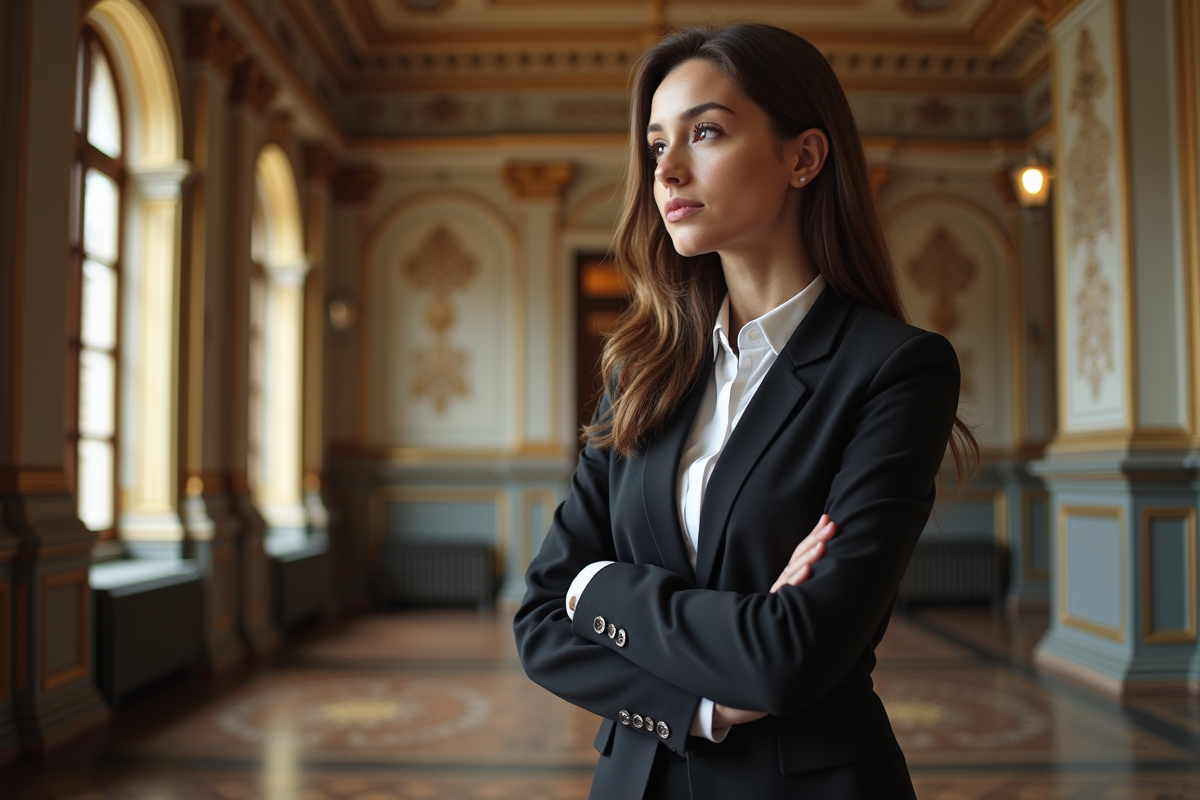 Jeune femme examinant des détails architecturaux