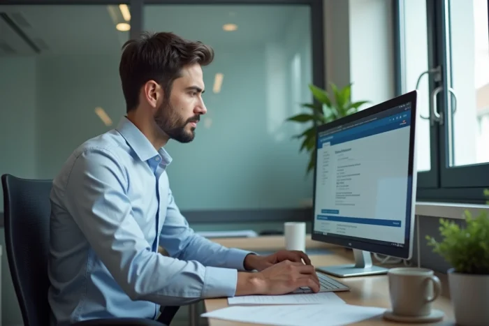 Personnel administratif de l'Université d'Aix-Marseille accédant à l'interface webmail AMU depuis un bureau universitaire
