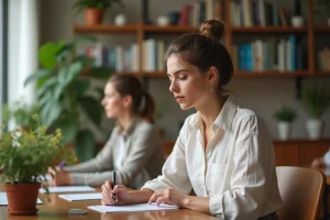 Femme prenant des notes lors d'un séminaire de médecine holistique